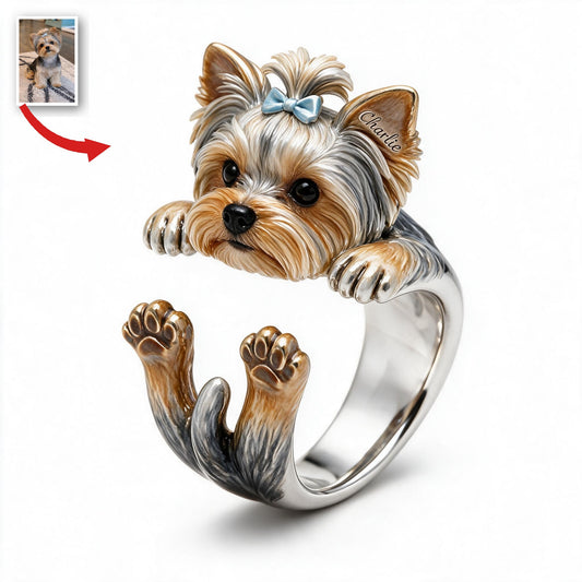 Personalisierbarer Yorkshire Terrier Verstellbarer Ring Geschenk für Hundeliebhaber