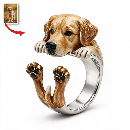 Personalisierbarer Golden Retriever Verstellbarer Ring Geschenk für Hundeliebhaber