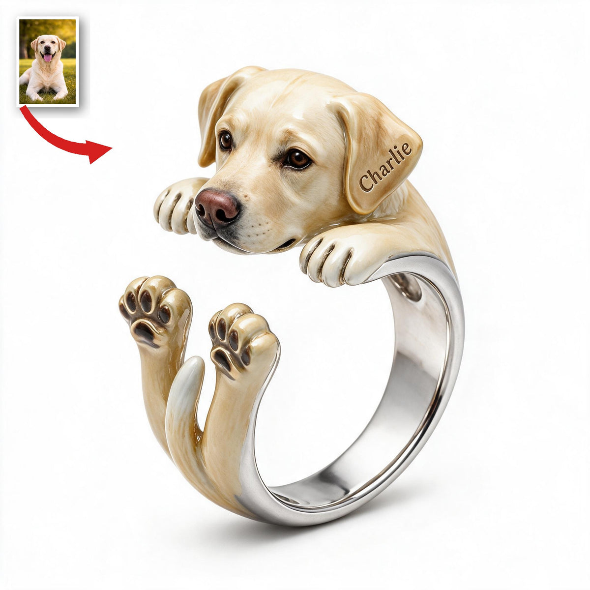 Personalized Adult Yellow Labrador Retriever Adjustable Shaped Ring Dog Lover Gift