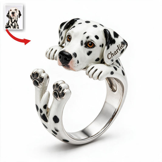 Personalisierbarer verstellbarer Ring im Dalmatiner-Design für Hundeliebhaber