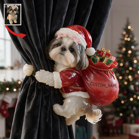 Personalisierte Foto-Weihnachts-Shih Tzu Vorhanghalterung - Festliche Wohnkultur