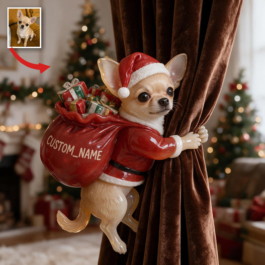 Personalisierte Foto Weihnachts Reh Weiße Chihuahua Vorhang Halterung