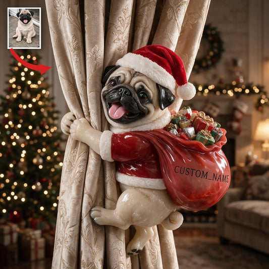 Personalisierte Foto Weihnachts Reh Schwarz Maske Pug Vorhang Halterung