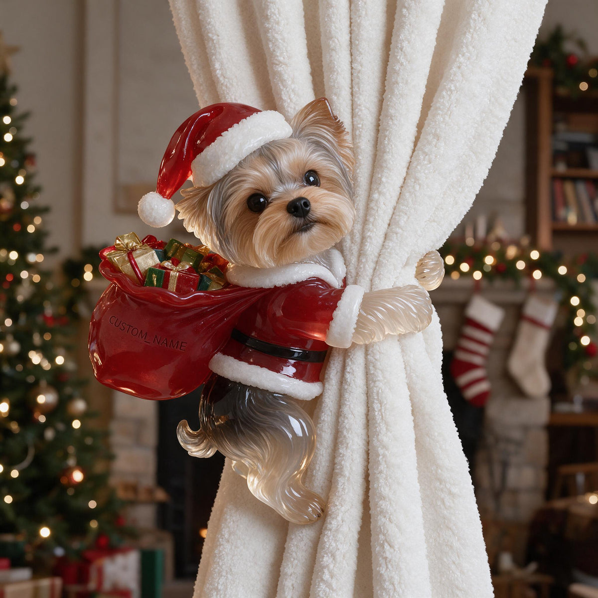 Personalized Custom Photo Christmas Yorkshire Terrier Curtain Tieback Holiday Home Decor