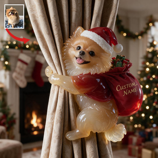 Personalisierte Foto Weihnachts Fluffy Golden Tan Pomeranian Vorhanghalterung