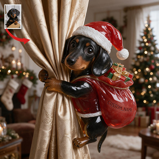 Personalisierte Weihnachtsvorhang-Tieback mit Dackelwelpe