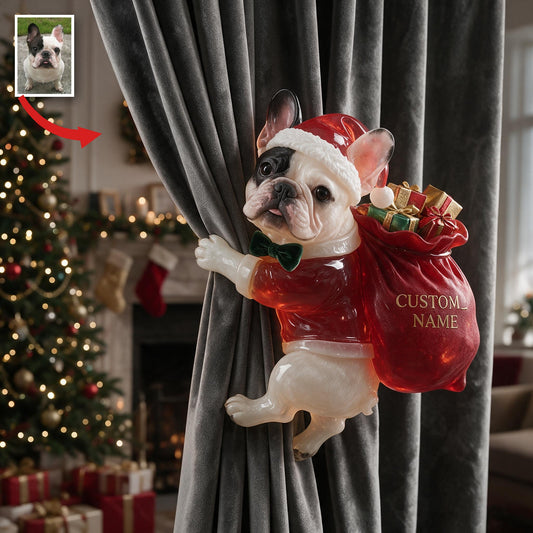 Personalisierte Foto Weihnachts Französische Bulldogge Vorhang Halterung