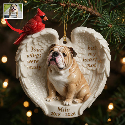 Personalisierte Foto Fawn & Weiße Bulldogge Keramik Erinnerungsornament