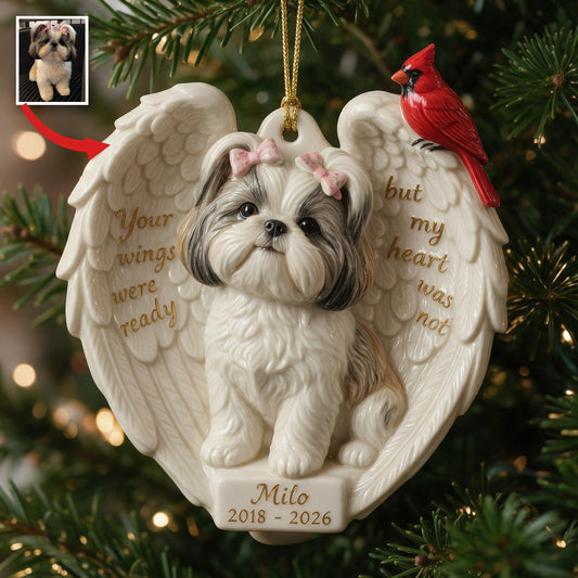 Personalisierte Foto Fluffy Shih Tzu Gedenkkeramik Ornament