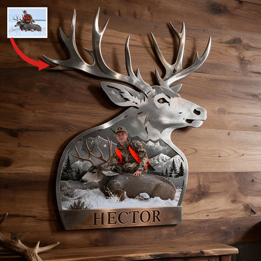 Personalisierte Foto-Jäger 3D Metall-Schild Jagdwanddekoration