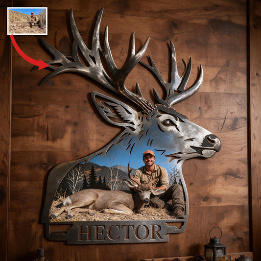 Personalisierte 3D Metall-Schild Latino Jäger mit Hirsch für Jagd-Dekor