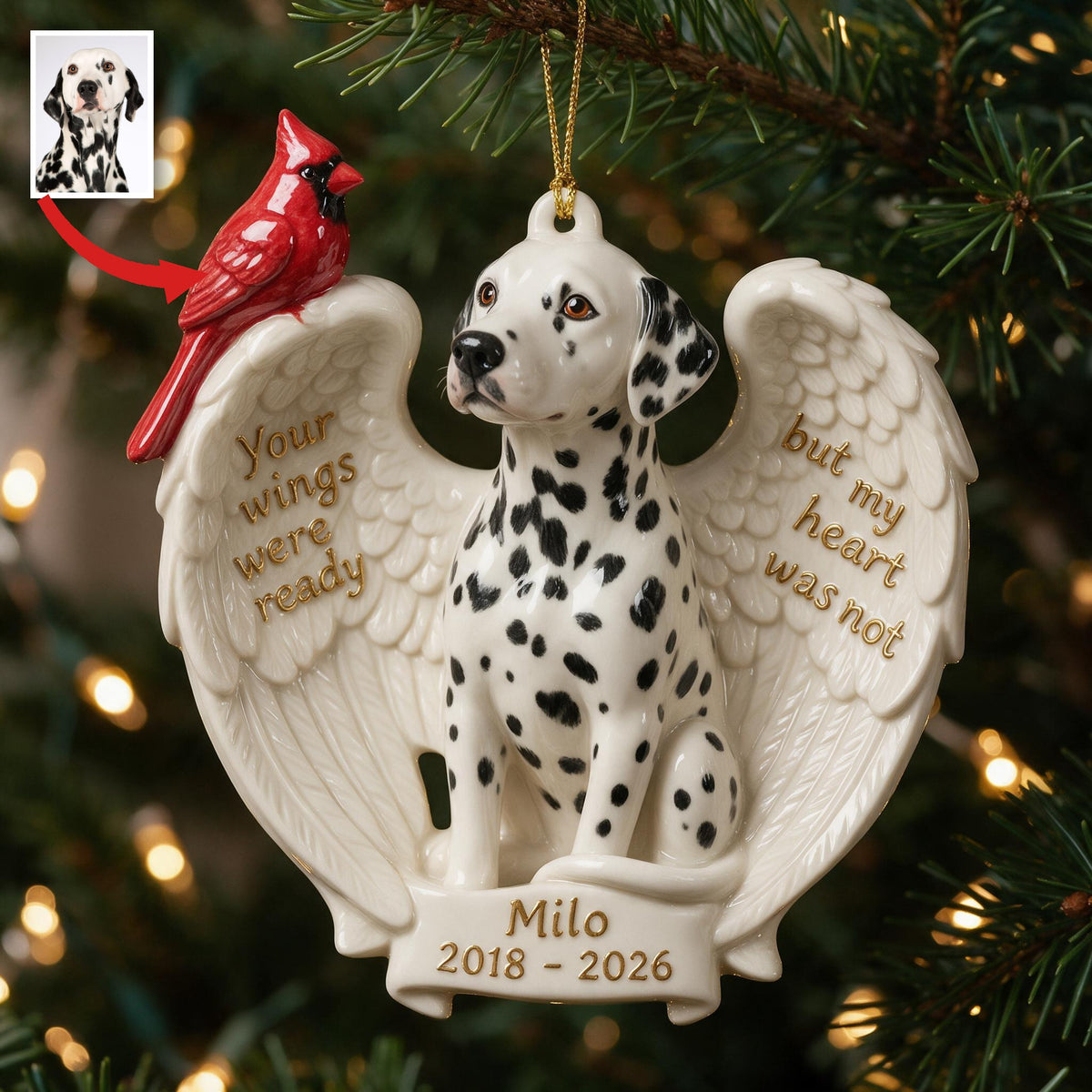 Personalized Custom Photo Christmas Dalmatian Memorial Ceramic Ornament 2018-2026 Pet Keepsake