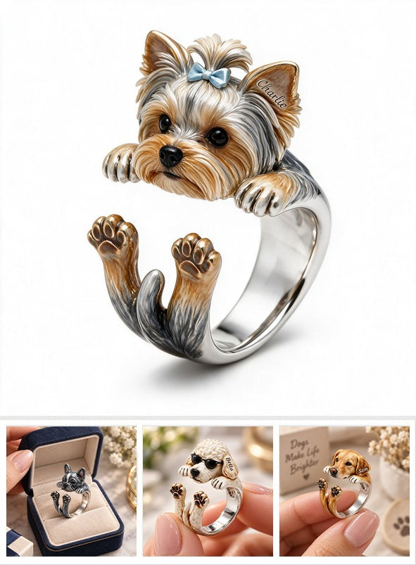 Personalized Yorkshire Terrier Adjustable Shaped Ring Dog Lover Gift