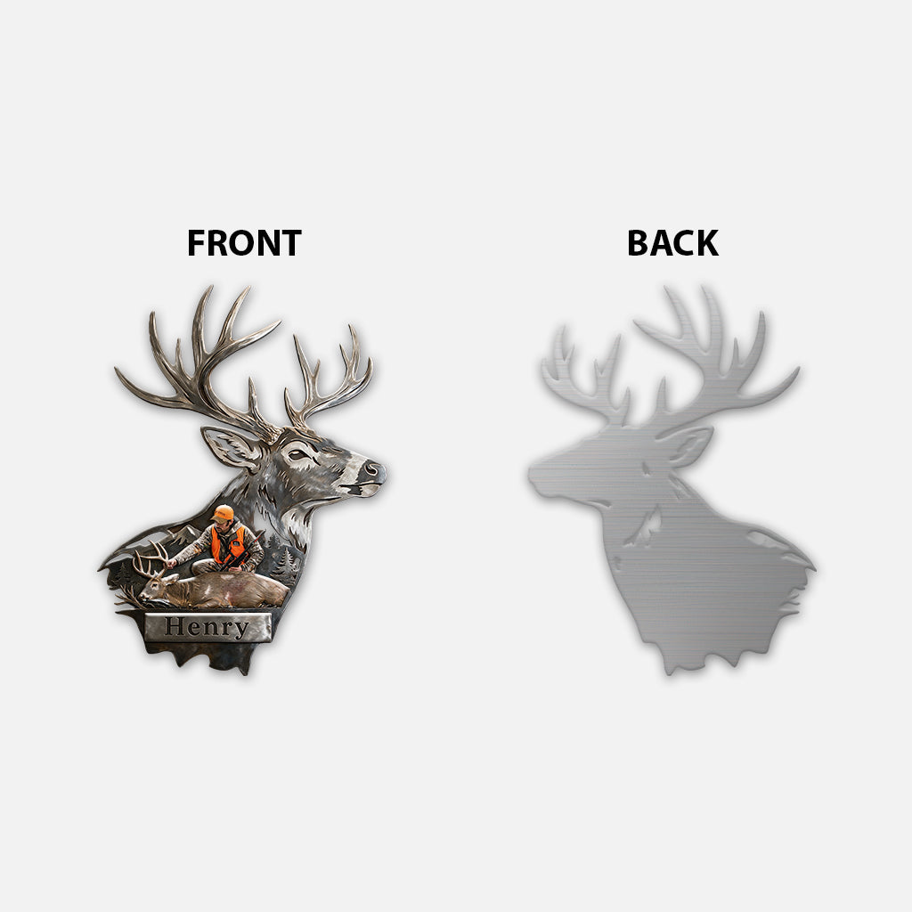 Personalized Custom Photo Middle-Aged Black Hunter with Deer 3D Cut Metal Sign Hunting Wall Decor