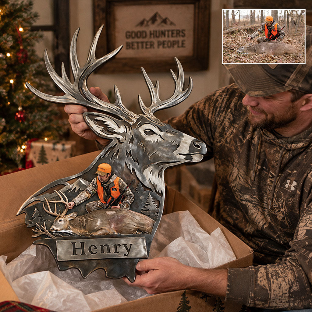 Personalized Custom Photo Black Duck Hunter 3D Cut Metal Sign Hunting Wall Decor