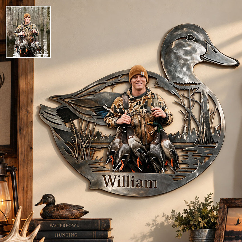 Personalized Custom Photo Middle-Aged Black Hunter with Deer 3D Cut Metal Sign Hunting Wall Decor