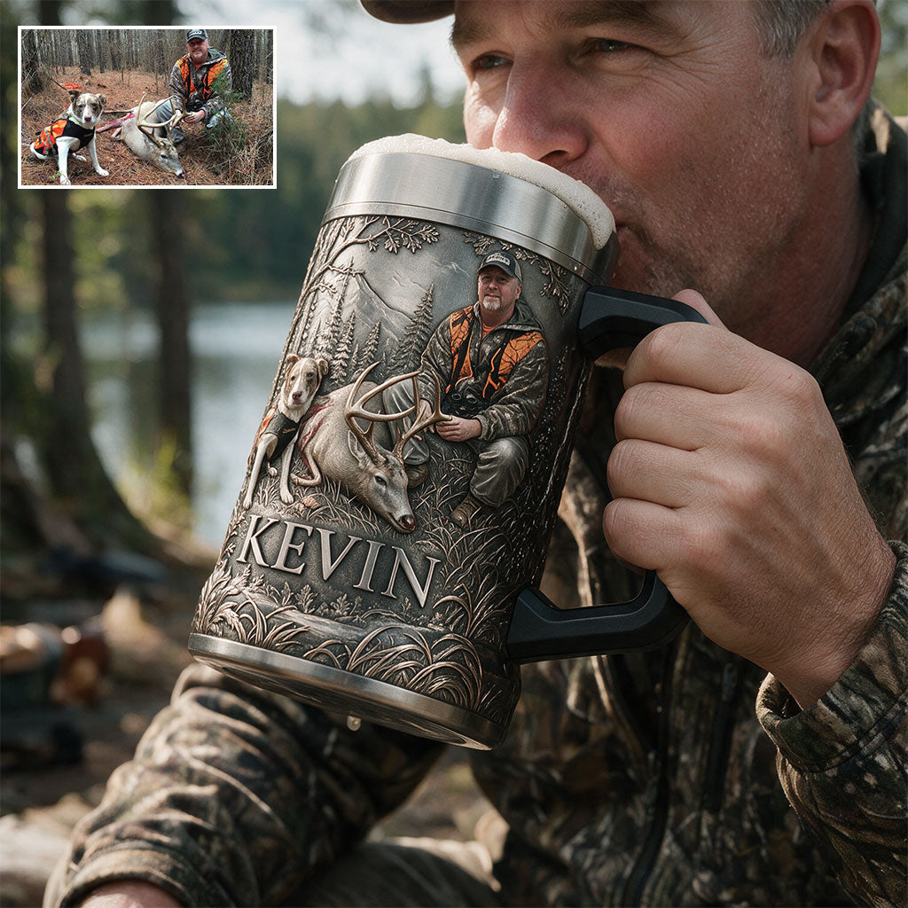 Personalized Black Hunter with Deer Beer Stein Hunting Gift