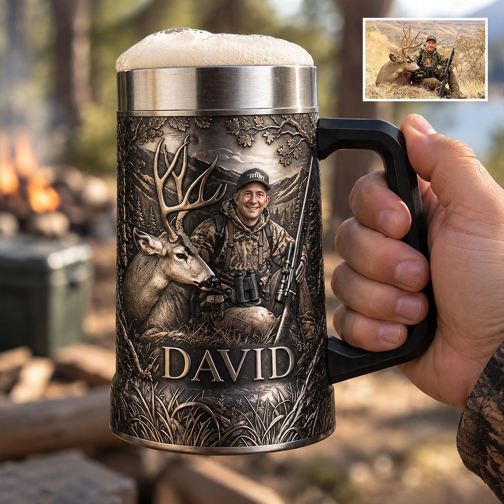 Personalized Black Hunter with Deer Beer Stein Hunting Gift