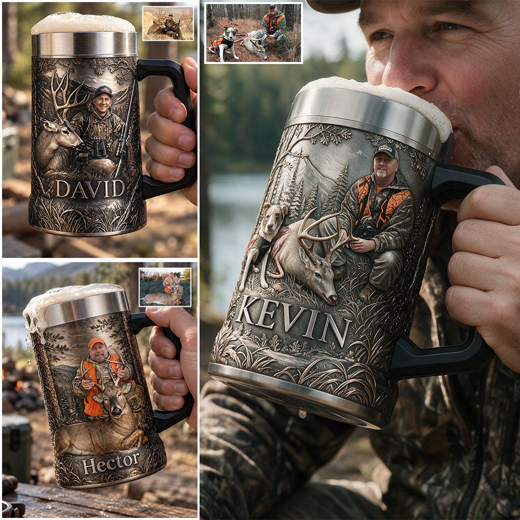 Personalized Black Hunter with Deer Beer Stein Hunting Gift