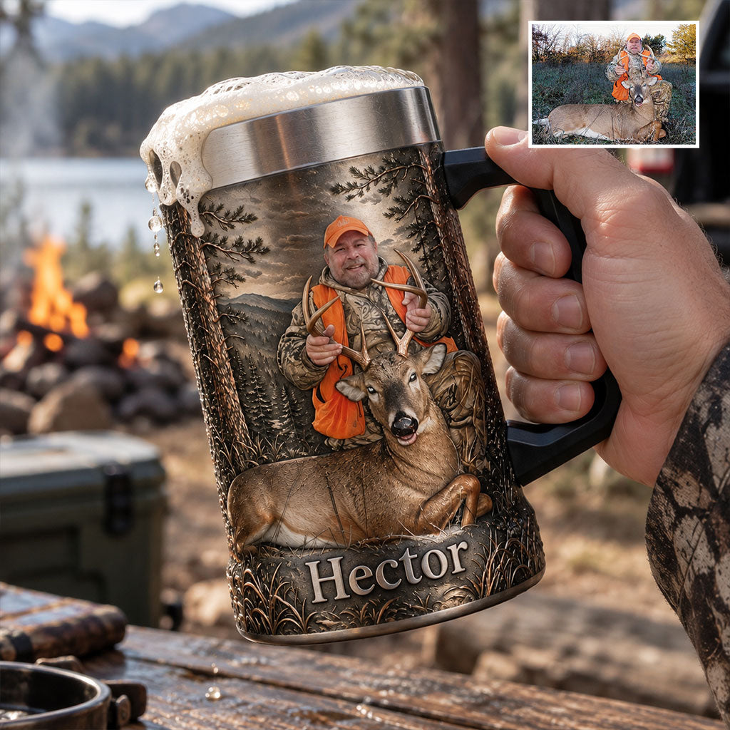 Personalized Black Hunter with Deer Beer Stein Hunting Gift