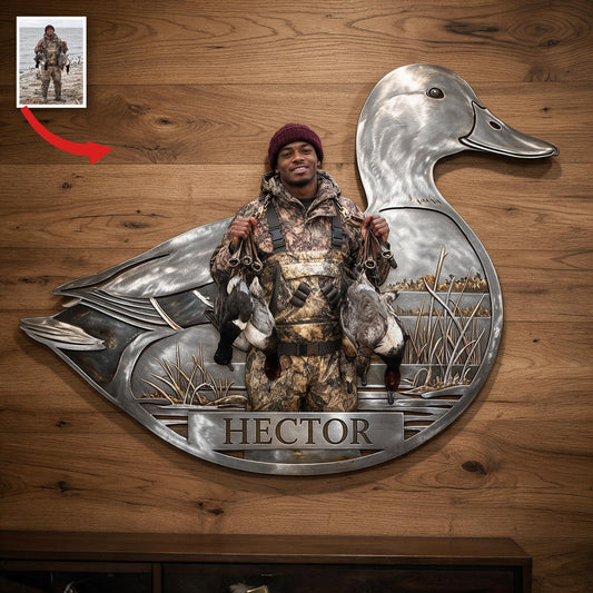 Personalized Custom Photo Black Duck Hunter 3D Cut Metal Sign Hunting Wall Decor