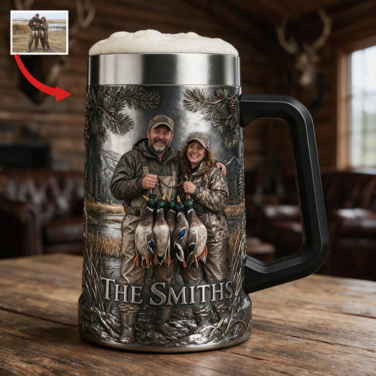Personalisierter Bierkrug für Jagdpaare mit Foto