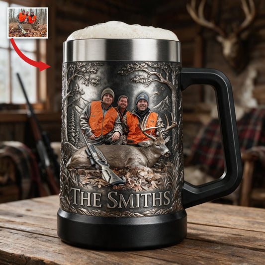 Personalisierter Foto-Jagdgruppe mit Hirsch Bierkrug Geschenk