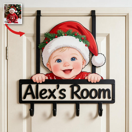 Personalisierte Foto-Weihnachts-Haken für Jungen - Metall Türhaken