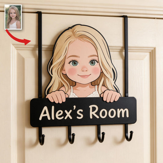 Personalized Custom Photo Little Girl Metal Door Hooks Kids Room Decor Gift