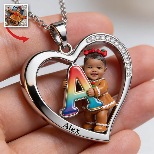 Personalisierte Foto Schwarz Weihnachten Mädchen Herz Anhänger Halskette Geschenk