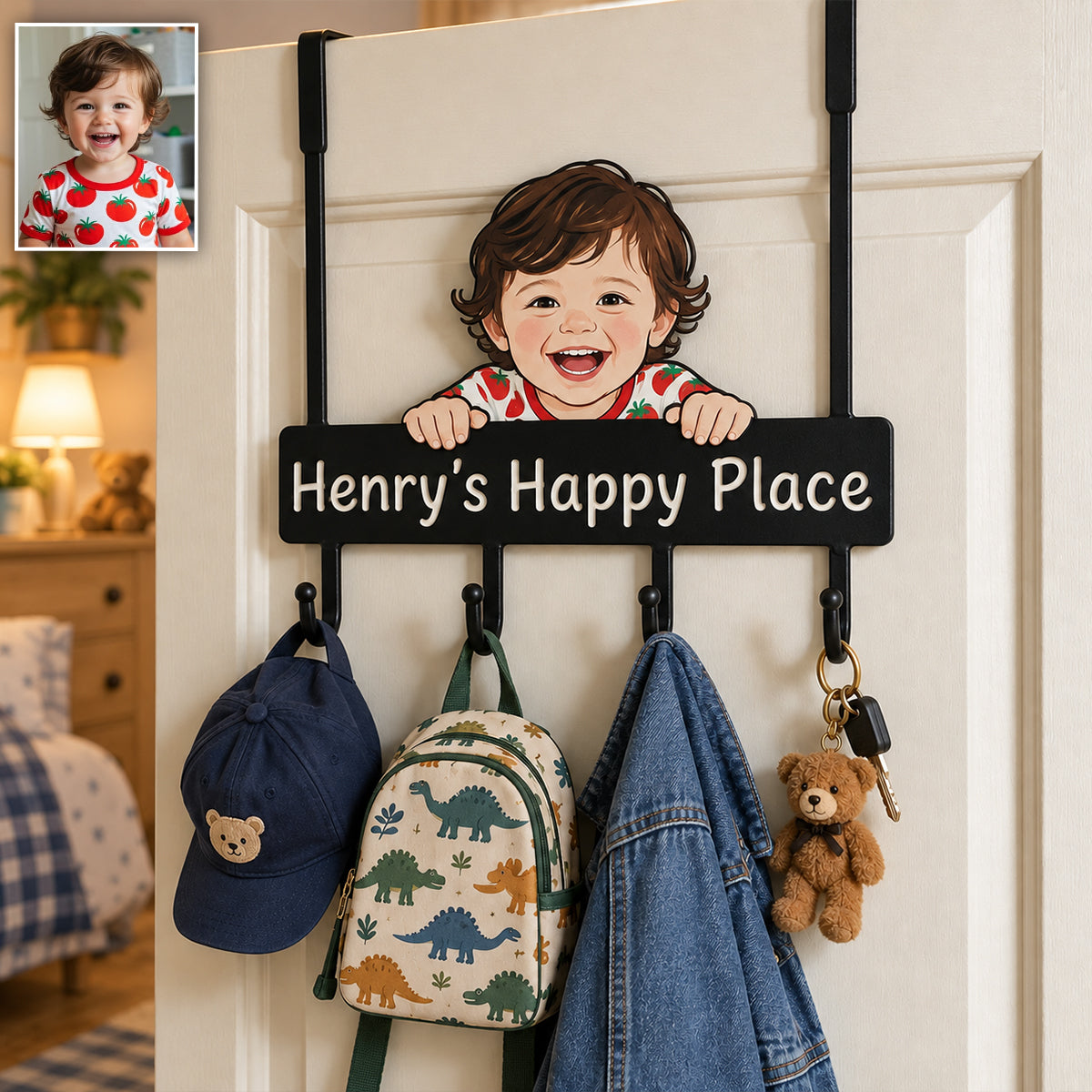 Personalized Custom Photo Christmas Baby Boy Metal Door Hooks Kids Room Decor
