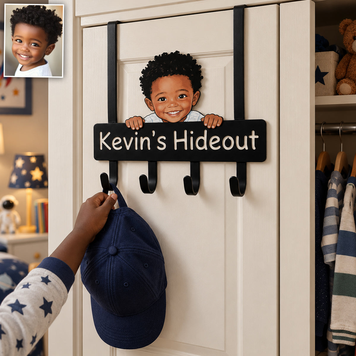 Personalized Custom Photo Christmas Baby Boy Metal Door Hooks Kids Room Decor