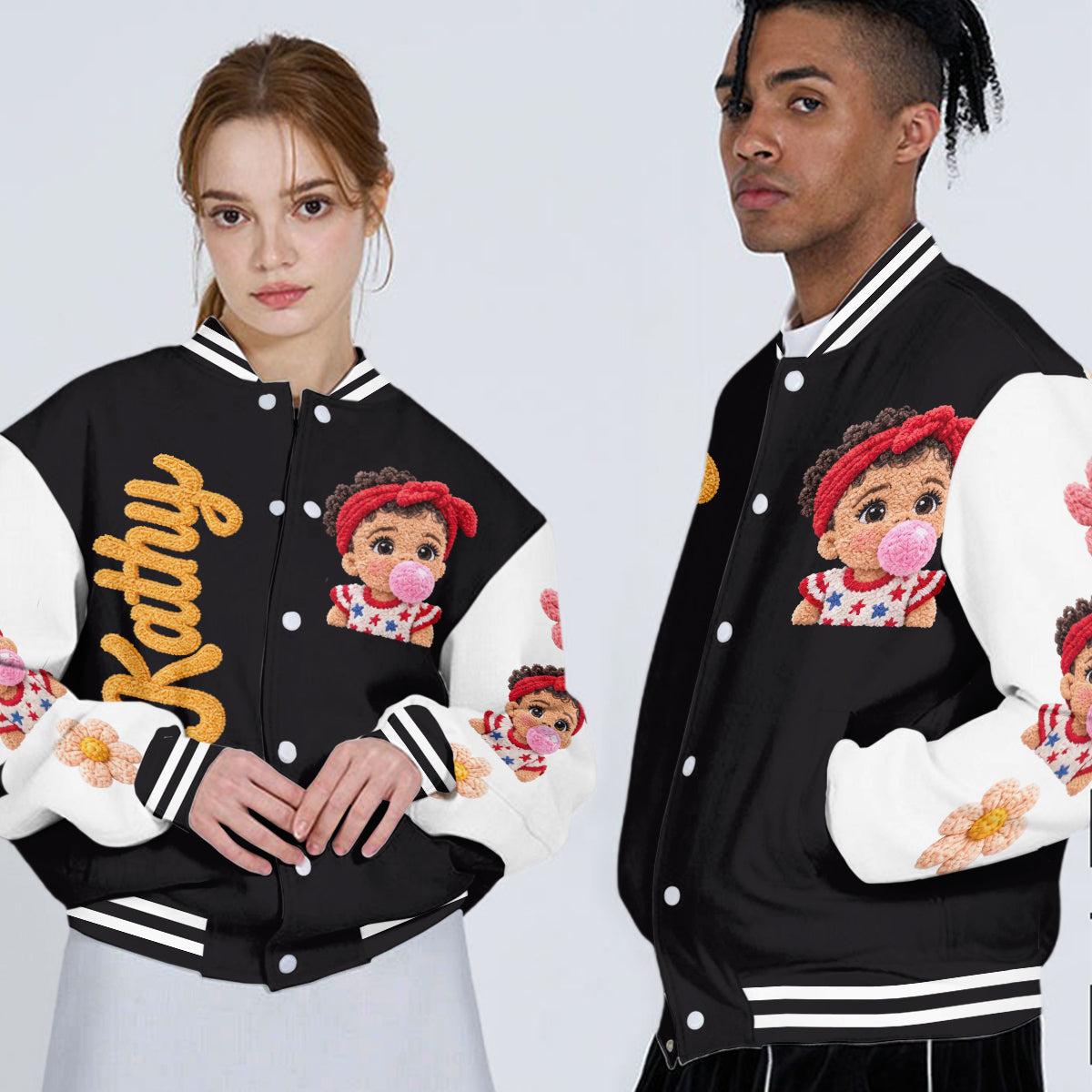 Personalized Black Little Girl Varsity Jacket Custom Kid Gift