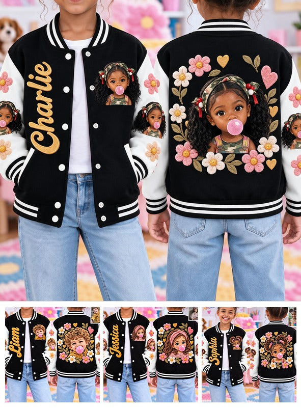 Personalized Black Little Girl Varsity Jacket Custom Kid Gift