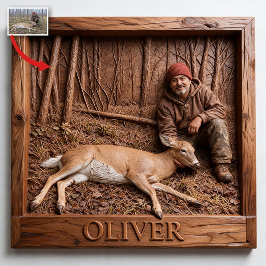 Personalized Custom Photo Middle-Aged Latino Hunter with Deer Hunting Wood Sign