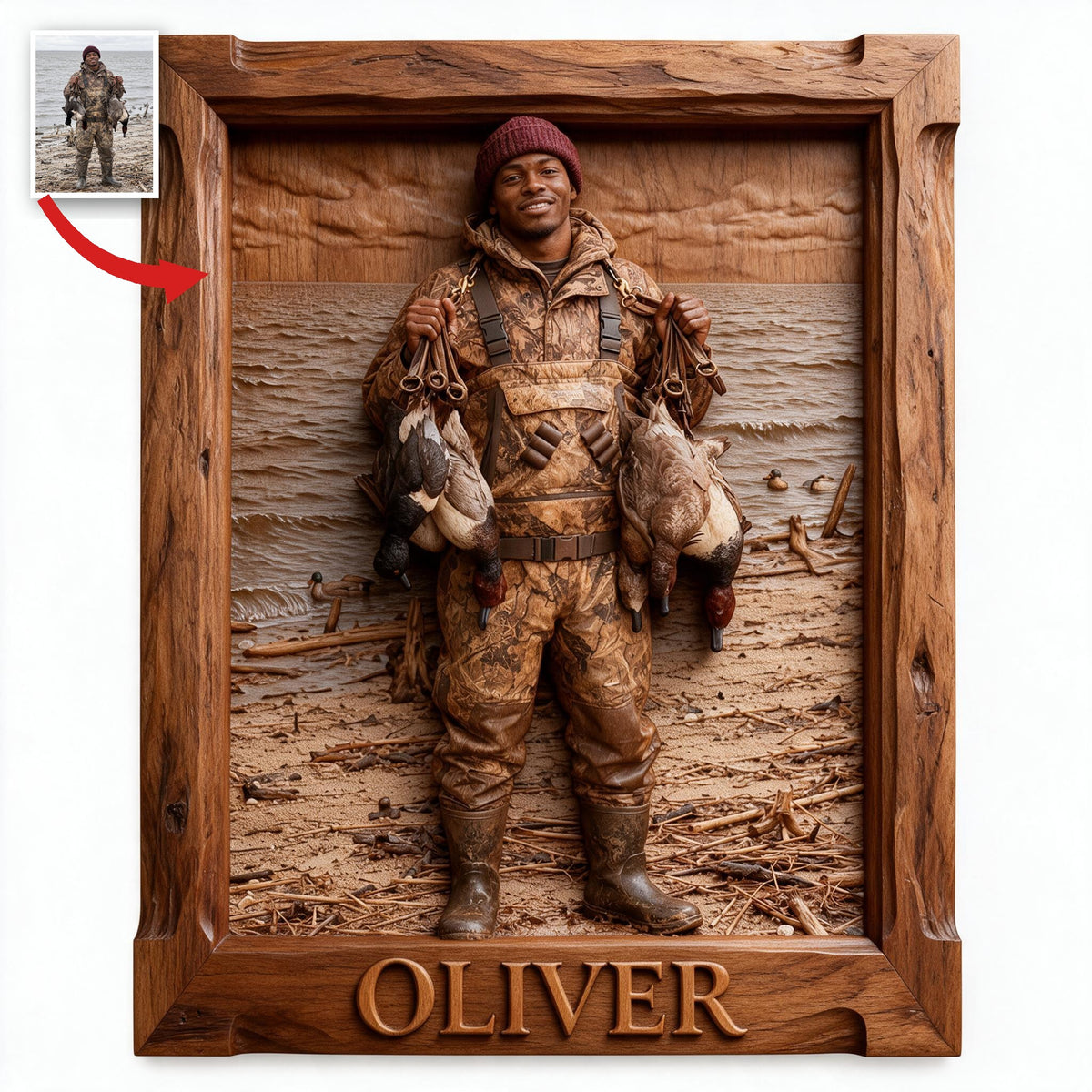 Personalized Custom Photo Black Duck Hunter Wood Sign Hunting Wall Decor Gift
