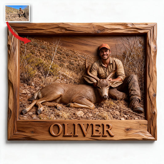 Personalized Custom Photo Latino Hunter with Deer Wood Sign Hunting Wall Decor Gift