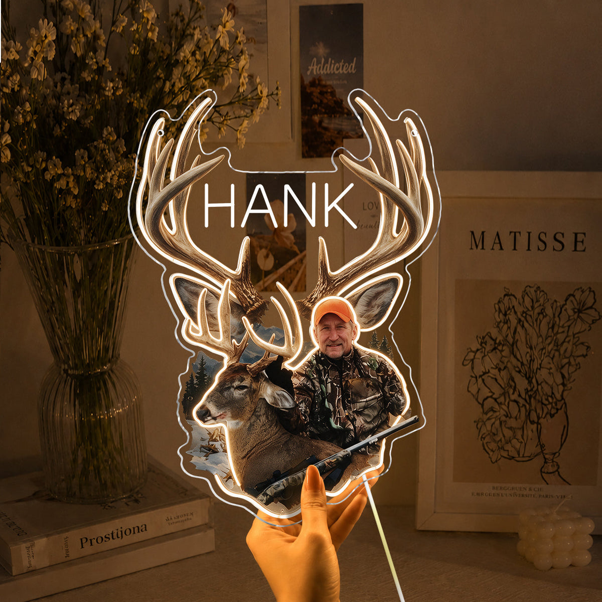 Personalized Custom Photo Hunting Couple with Deer Neon LED Light Sign Cabin Decor