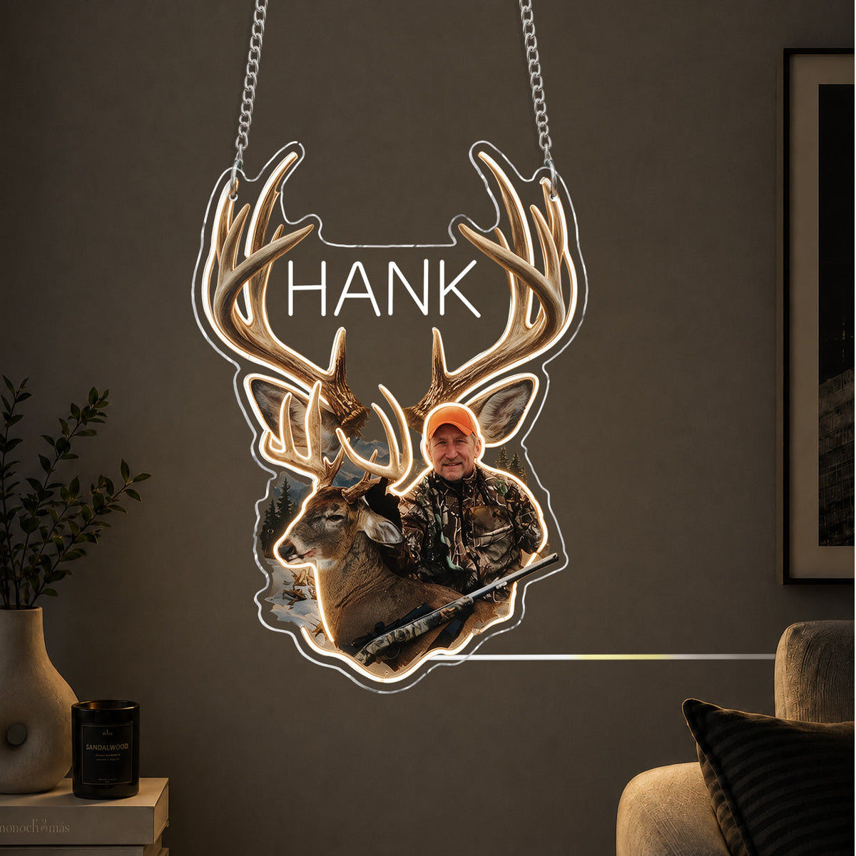 Personalized Custom Photo Middle-Aged Hunting Couple with Deer Neon LED Light Sign Hunting Decor