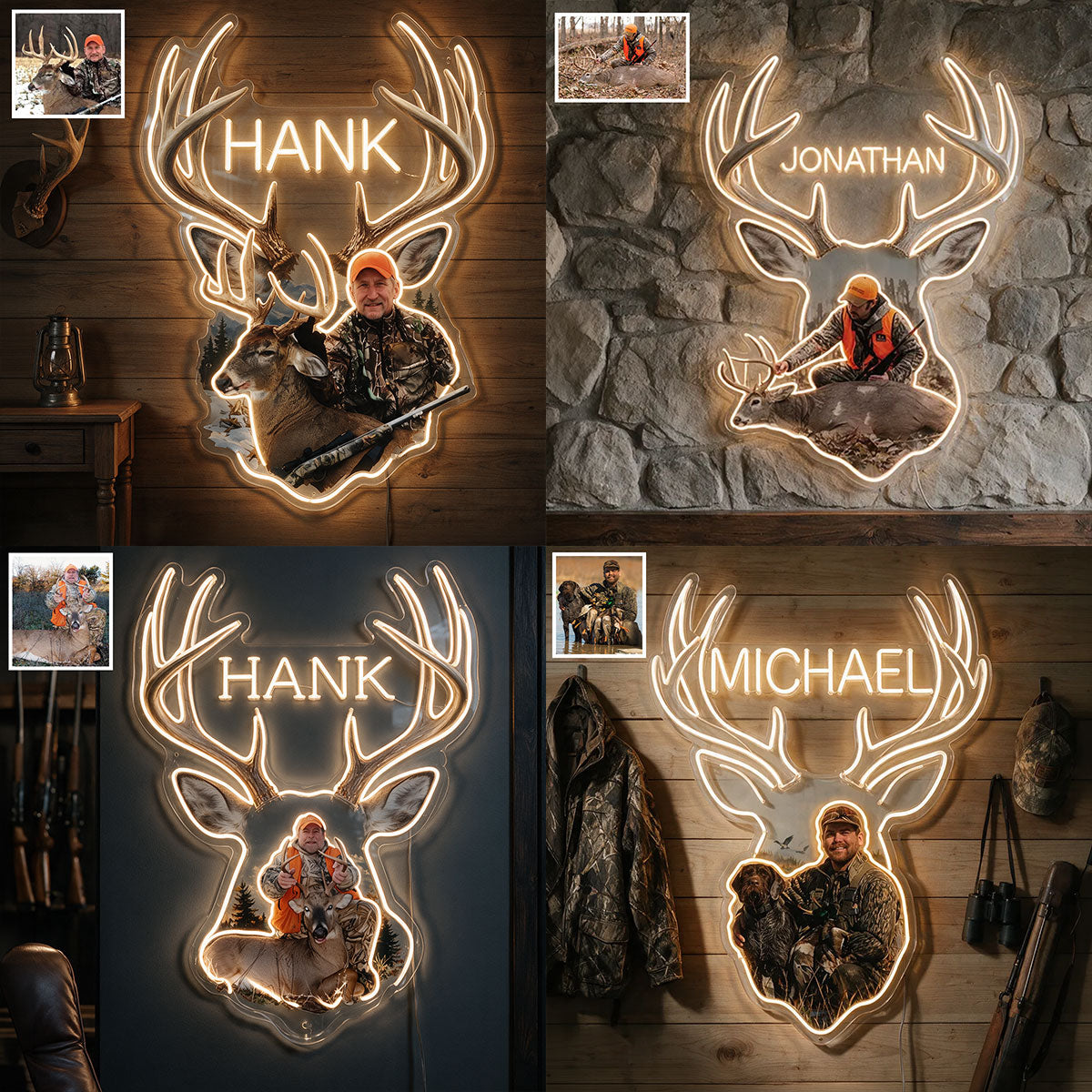 Personalized Custom Photo Middle-Aged Hunting Couple with Deer Neon LED Light Sign Hunting Decor
