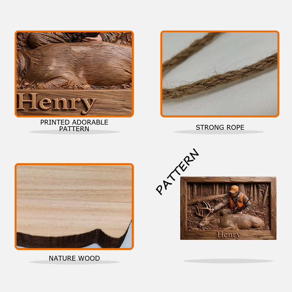 Personalized Custom Photo Hunter with Deer Shaped Wood Sign Hunting Home Decor Gift