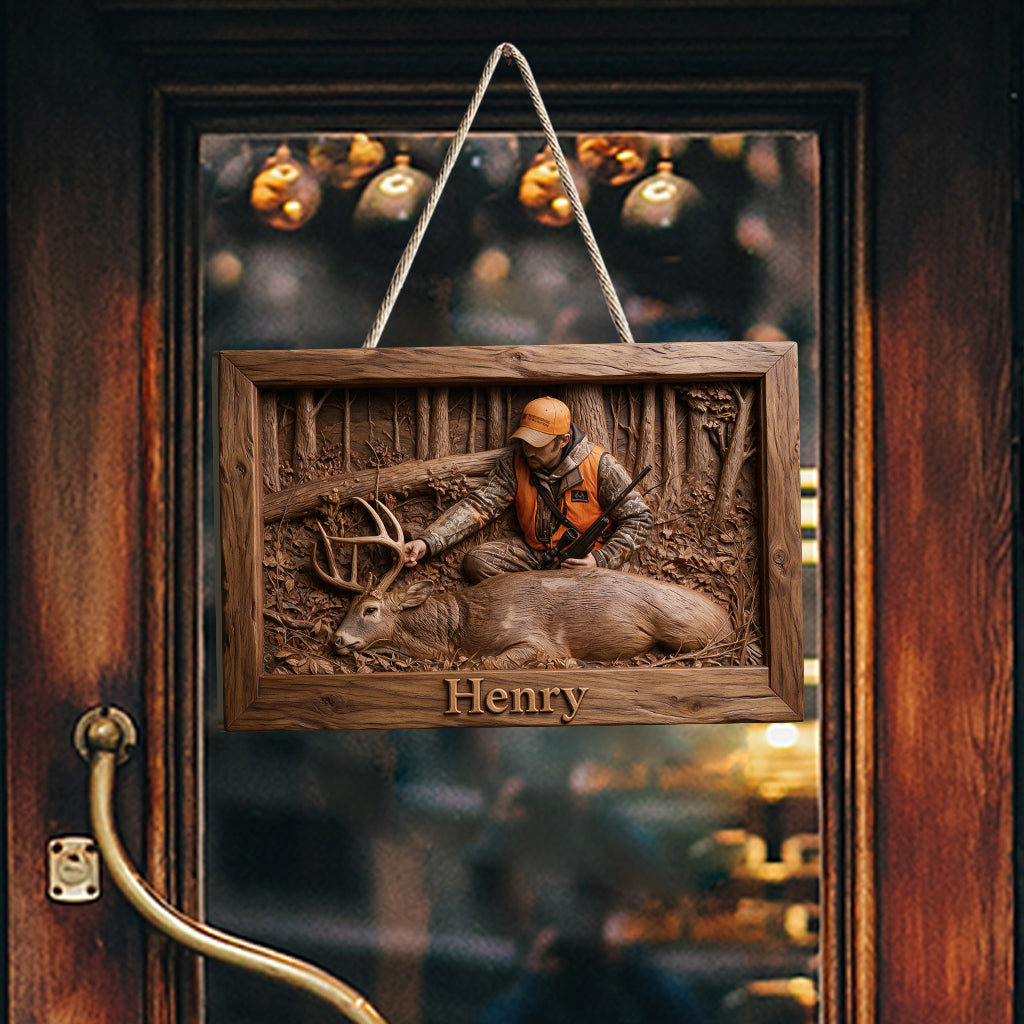 Personalized Custom Photo Hunter with Deer Shaped Wood Sign Hunting Home Decor Gift