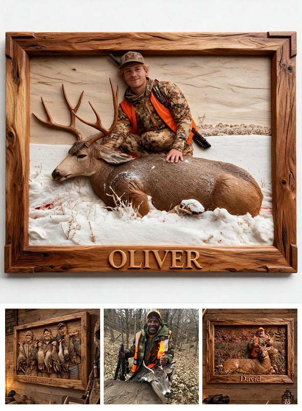 Personalized Custom Photo Hunter with Deer Shaped Wood Sign Hunting Home Decor Gift