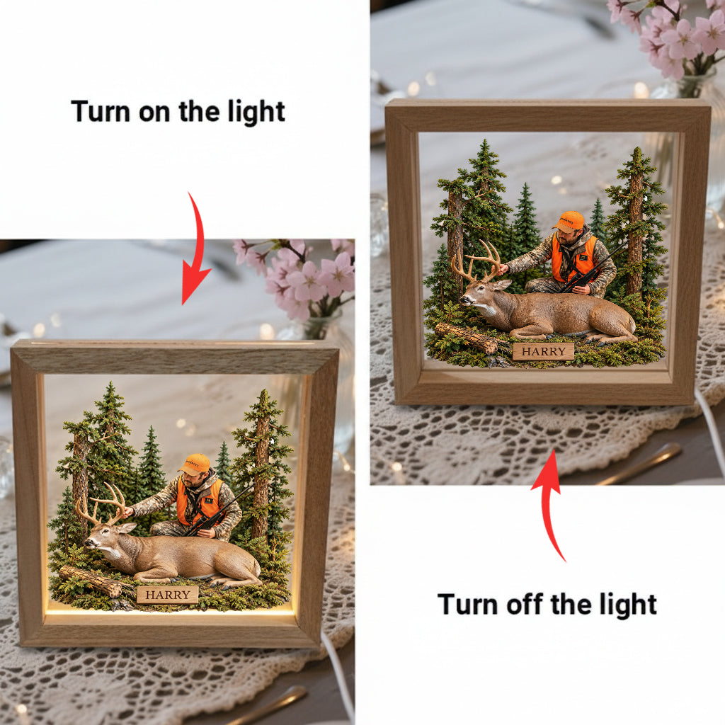 Personalized Custom Photo Hunting Family Wooden Frame LED Light Hunter Keepsake Gift