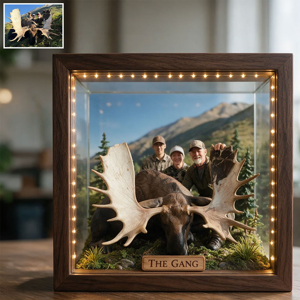 Personalized Custom Photo Hunting Family with Deer Wooden Frame LED Light Gift