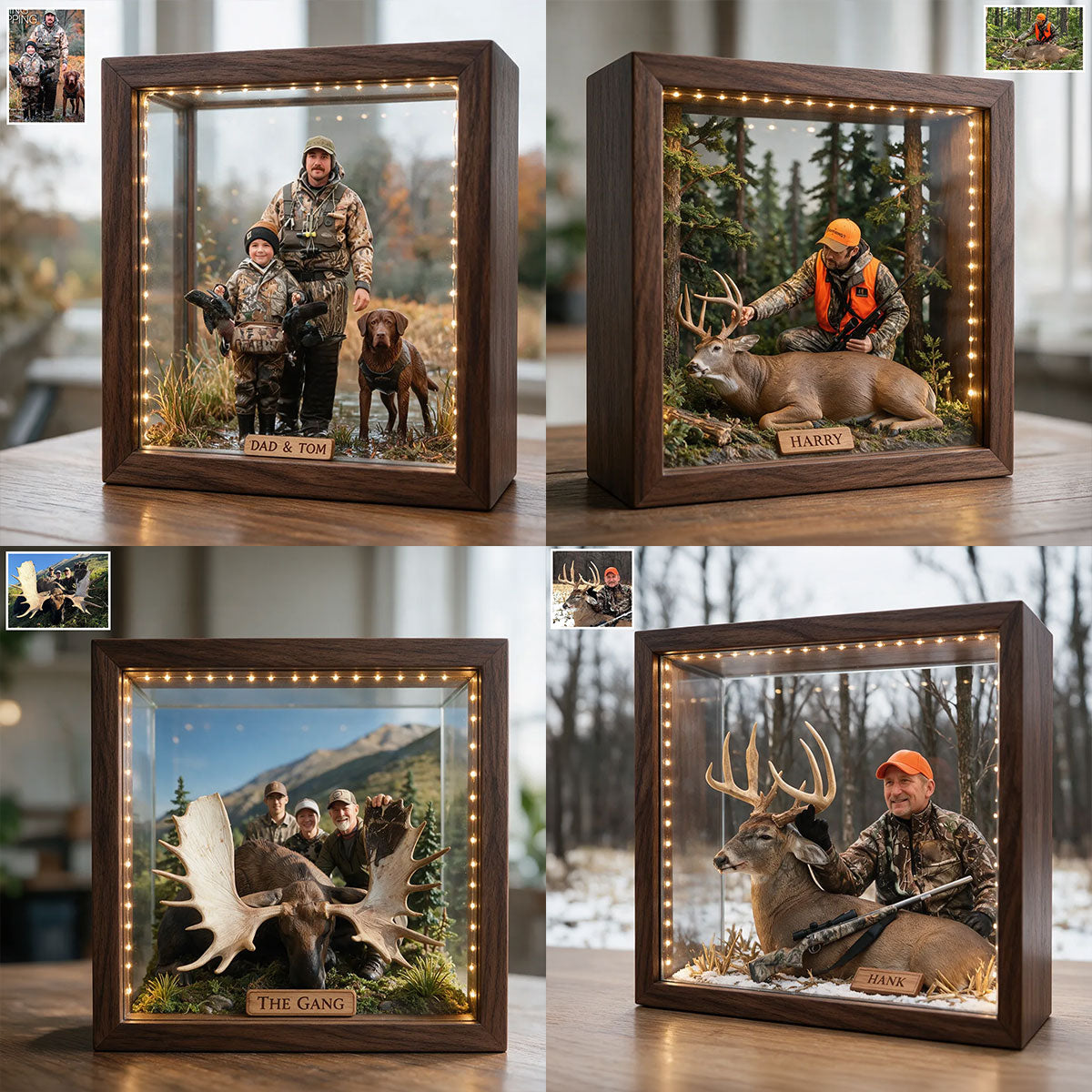 Personalized Custom Photo Hunting Family with Deer Wooden Frame LED Light Gift