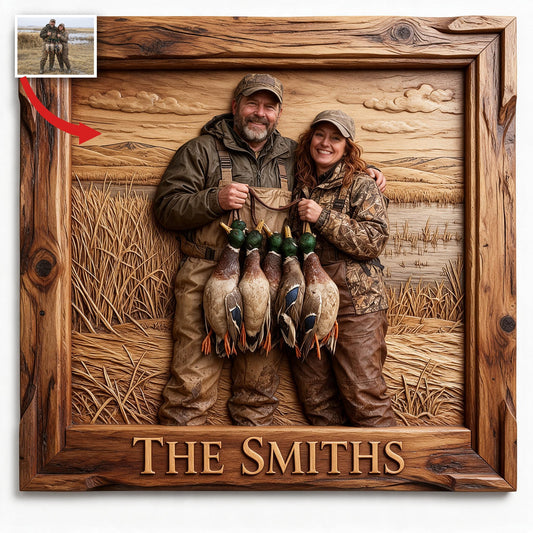 Personalized Custom Photo Middle-aged Duck Hunting Couple Wood Sign Hunting Wall Decor