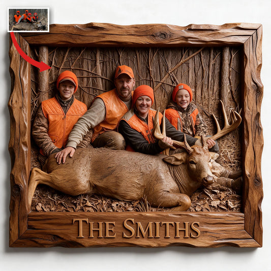Personalized Custom Photo Hunting Family with Deer Custom Shaped Wood Sign Hunting Decor