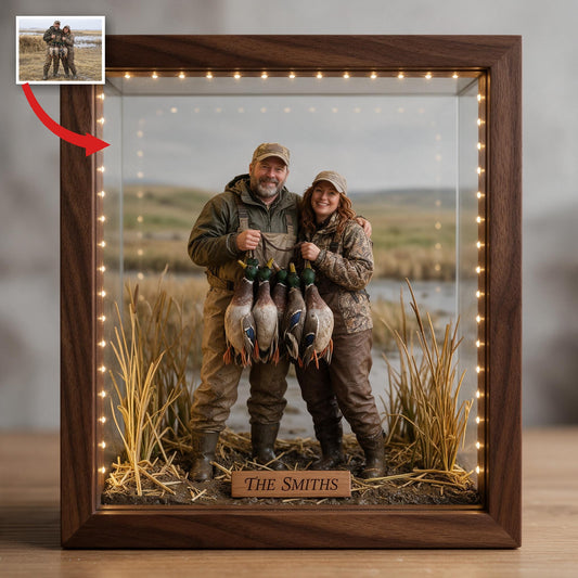 Personalisierter LED-Lichtrahmen für Jagdpaare mit Foto