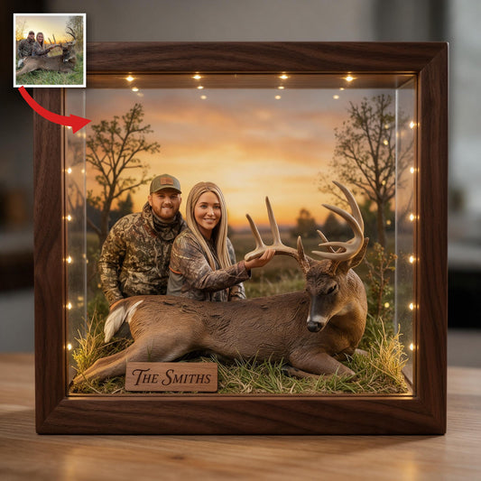 Personalisierter Foto-Jagdpaare mit Reh Holzrahmen LED Licht Deko Geschenk
